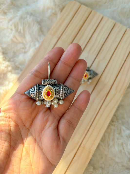 Oxidised Kundan Earrings
