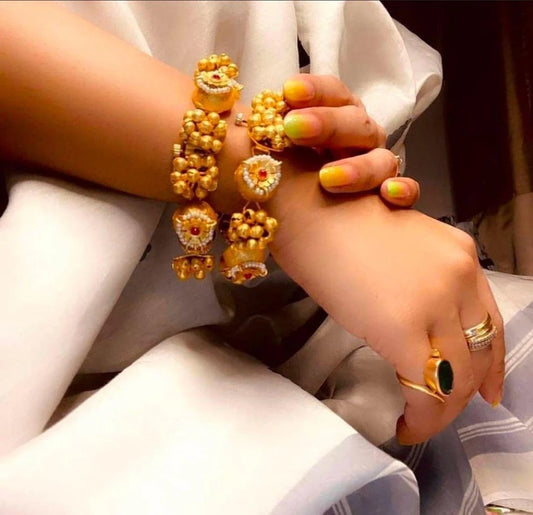 Traditional Gold-Plated Temple Style Bracelet Antique Kada with Floral Design for Women