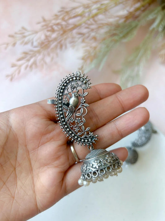 Oxidized Silver Peacock Jhumka Earrings with Pearls Traditional Ethnic Jewelry for Women