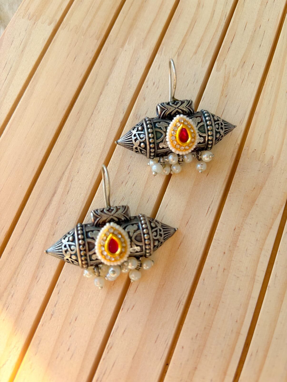 Oxidised Kundan Earrings