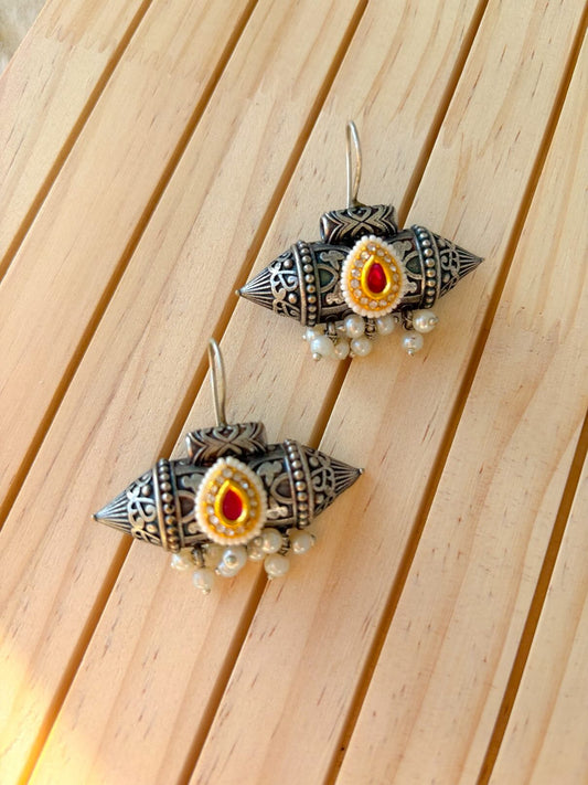 Oxidised Kundan Earrings