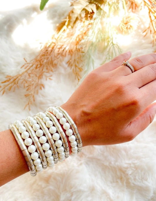 Elegant Pearl Coil Bangle Set Modern Twist on a Timeless Classic